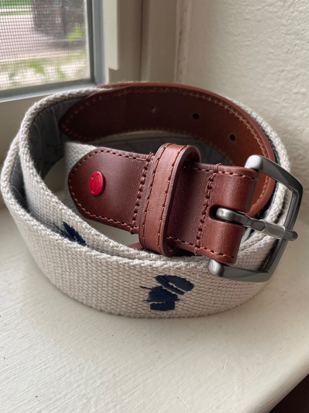 Men's Imperial Canvas and Leather Belt Cigar theme NWOT
